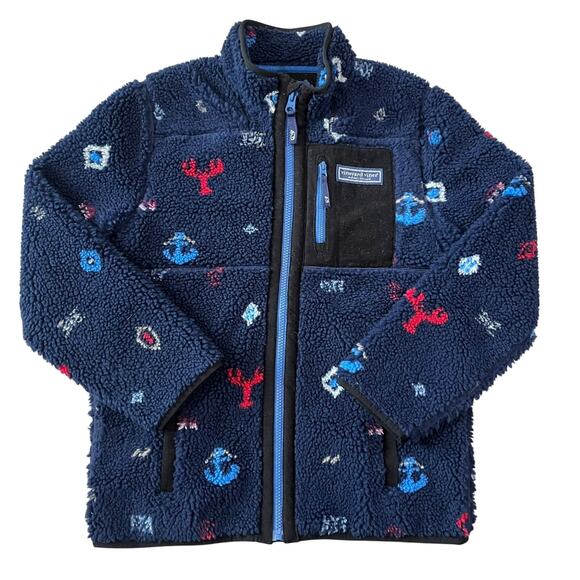 Vineyard Vines Boys Sherpa Supershep Jacket Blue Size Medium 12-14 - Picture 1 of 6